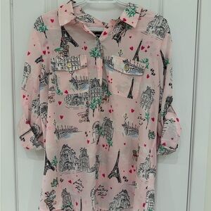 Karl Lagerfeld Pink Parisian Print Blouse Top Shirt